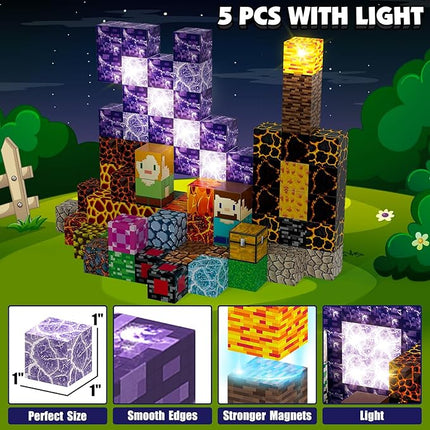 Magnetic Blocks Building Toys Set, Magnetic Building Blocks STEM Construction Toys, 3D Sword Light Up Magnet Cubes Montessori Sensory Stacking Toy for Toddlers Age 3 4 5 6 7 8