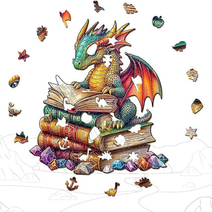 Wooden Puzzles for Adults - Reading Dragon Wood Puzzles Adult - Unique Animal Shape Wooden Jigsaw Puzzles for Adults - Birthday Gifts for Puzzle Lovers, Family (8.5 * 8.5in)