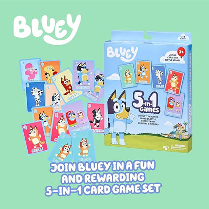 Bluey 5-in-1 Card Game Set, Jumbo-Sized 53-Deck Toddler Game, Multi-Color Interactive Play Card Games for Kids of Ages 3+