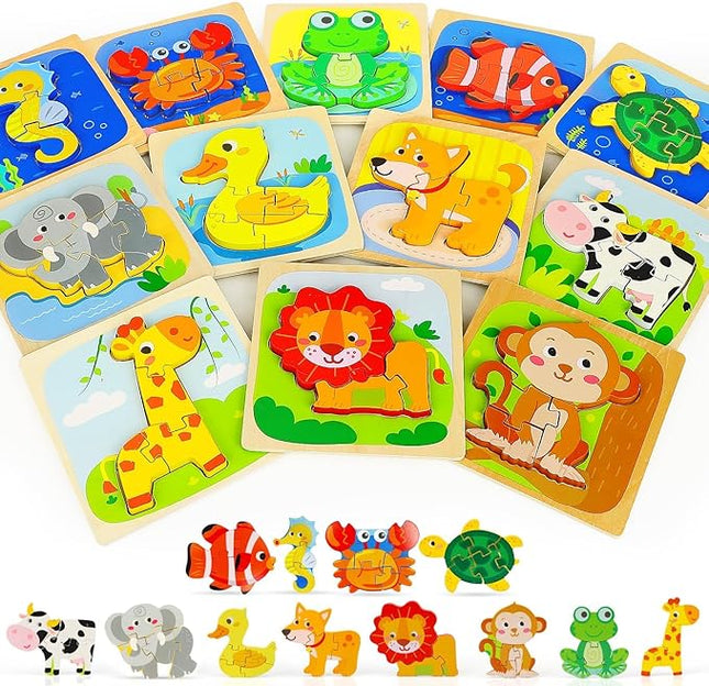 TOY Life Wooden Puzzles for Toddlers 2-4, Montessori Toys for 1 2 3 Year Old Boys Girls, Animals Puzzles Educational Learning Toys 2 Year Old, Birthdays Gifts Toy for 2 Year Old Girl Boy