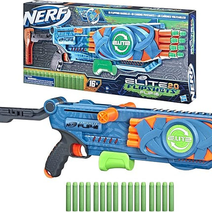 Nerf Elite 2.0 Flipshots Flip-16 Blaster with 16 Dart Barrels That Flip to Double Your Firepower, 16-Dart Capacity, 16 Elite Darts