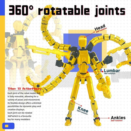 Assembly Completed T13 Action Figure 3D Printed Multi-Jointed Movable T 13 Nova 13 Robot 13 Action Figure Desktop Decorations for Game Lovers (Yellow, 5.5 Inch)
