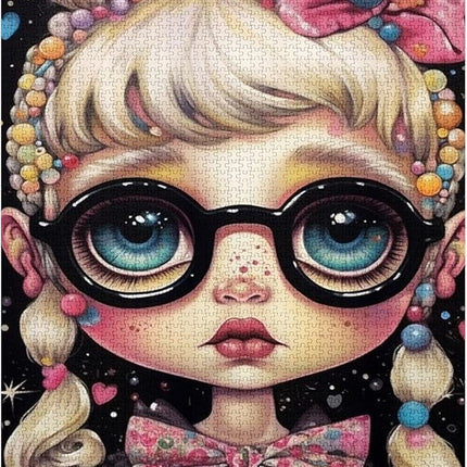 Candy Freckle Girl Jigsaw Puzzle Glasses Doll 1000 Piece Jigsaw Puzzles for Adults Home Decor Family Puzzle Perfect for Game Nights Ideal Gift 20 x 27 Inch