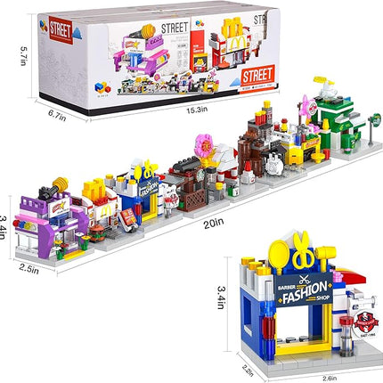 8 Packs Mini City Shop Street View Building Blocks Kit,MOC Construction Creative Educational Kit with Hair Salon & Café Store,Girls Boys Dream Toy Set,Christmas Birthday Party Favors for Kids