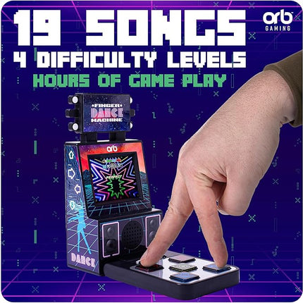 Orb - Mini Finger Dance Arcade Machine, 19 in-Built Songs, 4 Difficulty Levels, 8-Bit Retro Arcade Games, 2.5” Full Colour Screen, 5-Way Joystick Touch Pads, Volume Control