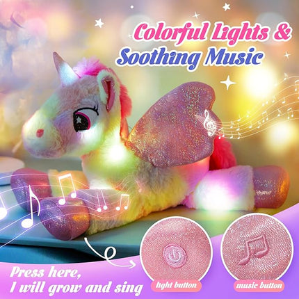 Glow Guards 18" Light up Musical Rainbow Unicorn Stuffed Animal,Glitter Sequins Unicorn Plush Toy,Children's Day Birthday Holiday for Girls Toddlers