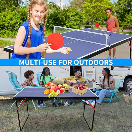 Table Tennis Table 4.5 FT / 6 FT / 8 FT / 9 FT Foldable Portable Ping Pong Table with 2 Table Tennis Paddles 3 Balls and Net for Indoor Outdoor Games