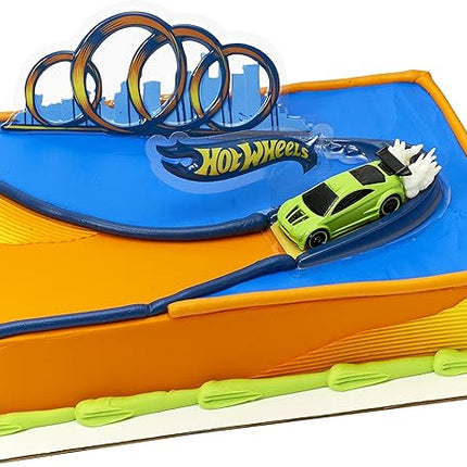 DecoSet® Hot Wheels Drift Birthday Cake Decorations, 2-Piece Topper with Race Car and 3D Racetrack Plaque, Create Action-Packed Racing Cakes for Birthdays and Parties