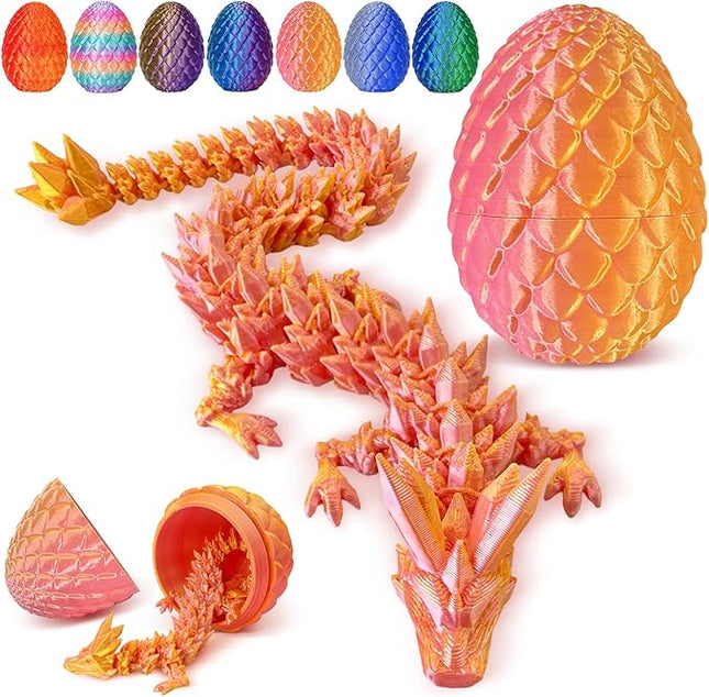 12 Inch 3D Printed Dragon - Mystery Surprise Egg with Flexible Articulated Dragon Inside, Cool Dragons Toys for Boys Kids Age 5-7