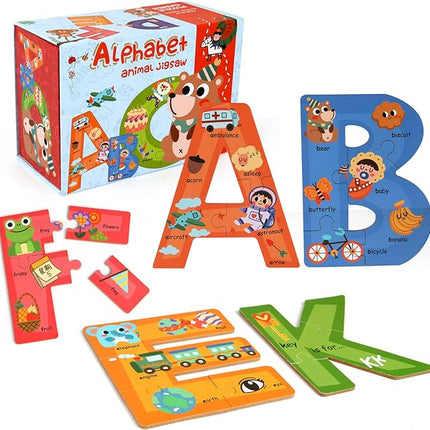 SYNARRY Wooden Alphabet Puzzles for Kids Ages 3-5, ABC Learning for Toddlers Ages 3+, Sight Words Letter Puzzles Montessori Toys Educational STEM for Preschool Boys Girls Kids Gifts
