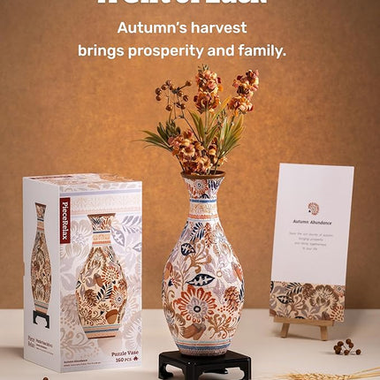 PieceRelax Unique Flower Vase - 3D Puzzle Vase for Adults to Flower Arrangement and Home Decoration Made by 160 Curved Plastic Puzzle Pieces - Autumn Abundance [S1042]
