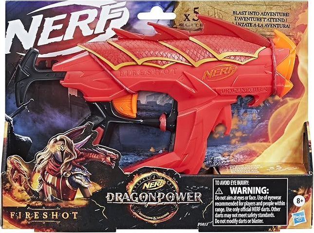NERF DragonPower Fireshot Dart Blaster, Inspired by Dungeons and Dragons, 5 Darts, 4-Dart Storage, Priming Handle