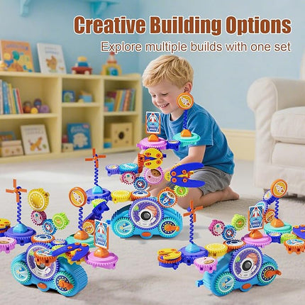 STEM Gears Toys for Kids Ages 3+, Creative Learning Building Blocks, 20Pcs Educational Construction Toy Set, Electric & Manual Dual Mode, Versatile Gear Playset Gift for Boys & Girls