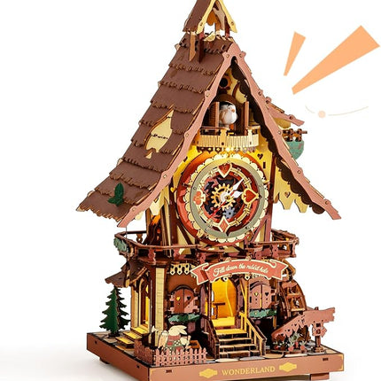ROKR Cuckoo Clock Mechanical 3D Wooden Puzzle Kit for Adults, DIY Wooden Clock Model Building Set, Unique Home Decor Gift for Women Men