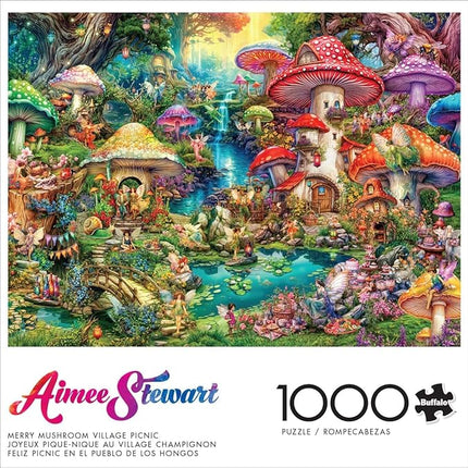 Buffalo Games - Aimee Stewart - Merry Mushroom Village Picnic - 1000 Piece Jigsaw Puzzle for Adults -Challenging Puzzle Perfect for Game Nights - Finished Size is 26.75 x 19.75