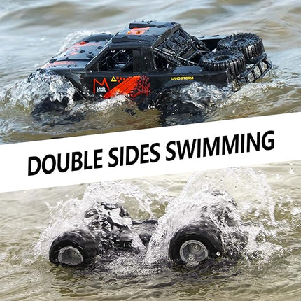 Waterproof Monster Trucks for Boys, 2.4G Amphibious Rc Car, 1:16 Scale All-Terrain Rc Boat for Boys & Adults, 4WD, 2 Rechargeable Batteries, Perfect 4-12 Year Old Boy Toys Gifts-Orange