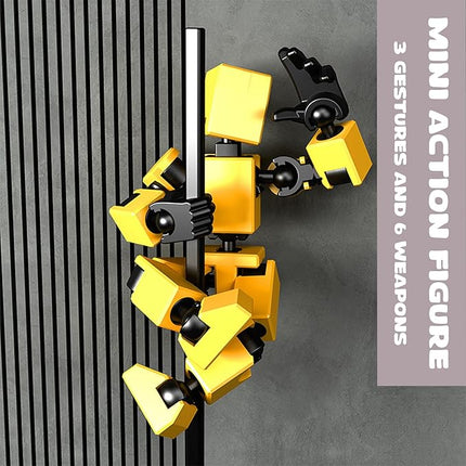 4-Pack Mini Action Figures Set - Assembled Robot Anime Figures with Movable Joints - Fidget Toys for Boys and Girls (White, Red, Grey, Yellow)