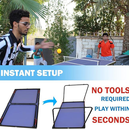 Table Tennis Table Mid-Size, Foldable Ping Pong Table Top Full Size with 2 Paddles, 2 Balls, 1 Net & 4 Wheels, Folding Table Tennis for Indoor & Outdoor, Quick Assembly to Support Multiplayer