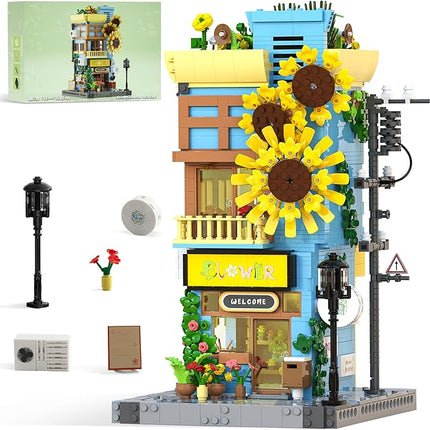 Flower House Building Set - Street View City Town Flower House Collection Kit - Home Decor Modular Building Block Kit for Adults and Teens (1580Pcs)