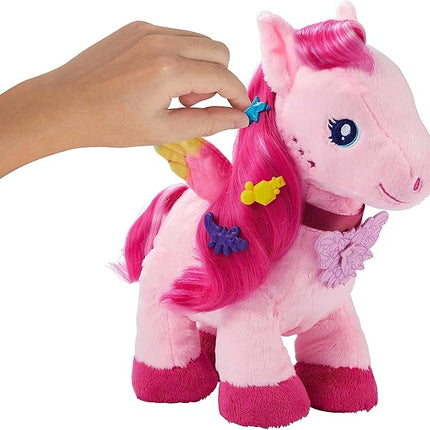 Mattel Barbie A Touch of Magic Stuffed Animals, Walk & Flutter Pegasus Plush Toy, 11-inch Walking Plushie with Hair Accessories & Sound Feature