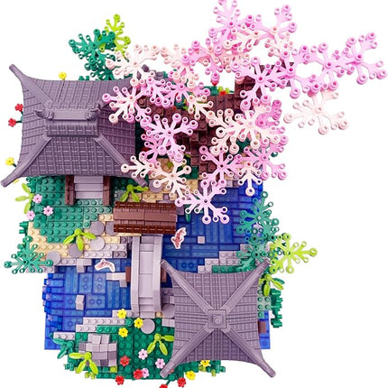 2799 PCS Cherry Blossom Tree Building Set for Adults Teens，Chinese Architecture Peach Blossom Pond Building Blocks，Micro Japanese Sakura Bonsai Tree Building Kit, Creative Gift for Kids 14+
