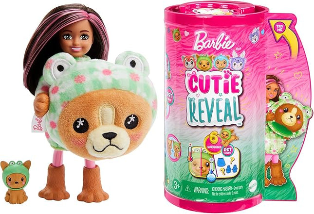 Barbie Cutie Reveal Chelsea Doll & Accessories, Animal Plush Costume & 6 Surprises Including Color Change, Puppy as Frog