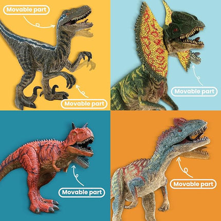 4 PCS Big Dinosaur Toys for Kids 3-5 Realistic Dinosaur Figures with Learning Cards & Movable Parts- Jumbo Dino Toys for Kids 5-7 Ideal Gift for Toddlers Boys Girls Ages 3+
