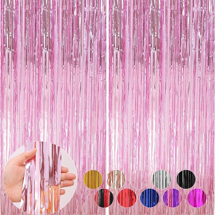 2 Pack Pink Foil Fringe Curtains Streamers Party Decorations 3.3 x 8.2 ft, Pink Tinsel Curtain Fringe Backdrop for Parties, Door Fringe Birthday Streamers, Barbie Backdrop Birthday Party Decorations