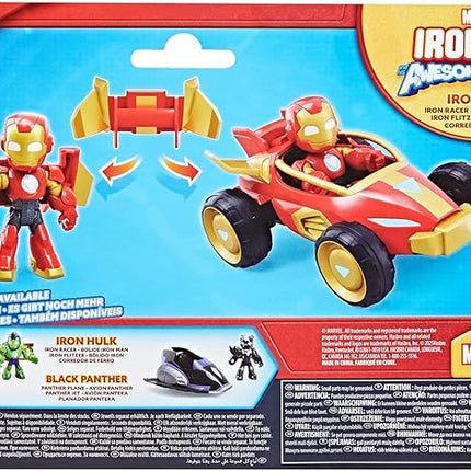 IRON MAN AND HIS AWESOME FRIENDS Marvel Iron Racer Action Figure & Toy Vehicle, 3-Inch Action Figures, Super Hero Toys for Kids, Ages 3+
