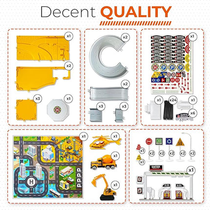 Toysical Construction Playset - Complete Parking Garage Toy Playset with Vehicles, Helicopter, Mini Figures, Road Setup, Floor Map - Construction Toys for Boys and Girls - Boys Toys Age 4-6