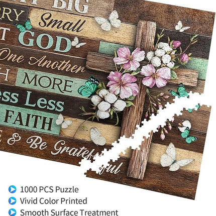Christian Jigsaw Puzzles 1000 Pieces for Adults, Elegant Cross with Pray Big Worry Small Trust God Quote, Religious Wooden Puzzle, Faith-Based Home Decor & Uplifting Gift