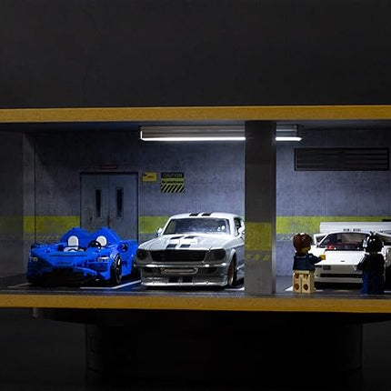 1/24 Scale Die-cast Car Diorama Display Case with Clear Acrylic Cover and LED Lighting for Diecast Model Cars, Lego Speed Champions Cars, 3 Parking Space D5 Style (1/24-3PD5)