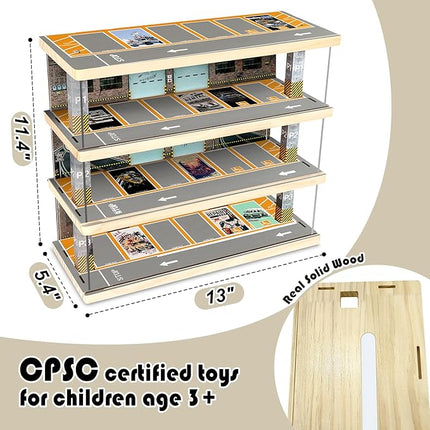 Storage Display Garage Compatible with Hot Wheels - Toy Car Garage with Lights, Freestanding Display Case, Parking Garage Diorama for 1/64 Scale Diecast Cars with 4 Levels 24 Spots Maximum 40 Cars