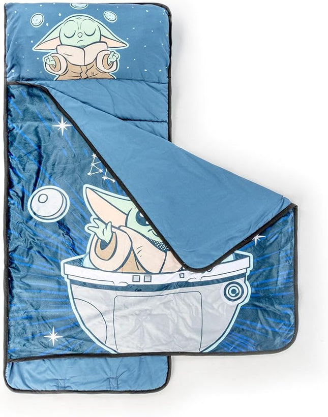 Jay Franco Kids Nap Mat with Embedded Pillow & Blanket – Soft 46"x20" Microfiber Sleeping Bag with Name Tag & Handle