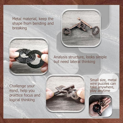 6 Pcs Brain Teaser Metal Wire Puzzles, Mind IQ Test Unlock Toy, Interlock Challenge Puzzle Game Educational Toy Gift for Boys Girls Teens Adults, #B