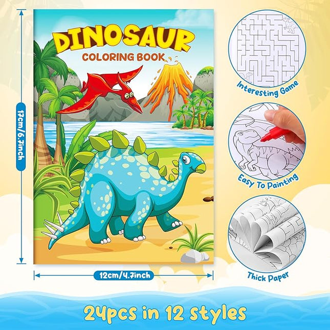BenLouis 24 Pcs Dinosaur Mini Coloring Books Kids Dino Party Favors Small Activity Books Bulk for Kids Dinosaur Jurassic Birthday Goodie Bags Stuffers Return Gifts Classroom Travel