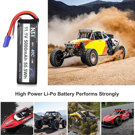 KBT 3S 5000mAh Soft Case LiPo High Discharge Rate Battery with USB Cable 40C(Burst 80C) 11.1V Rechargeable Lithium Polymer Battery with EC5 Plug for RC Car Trucks Boat Vehicle Airplane RC Hobby