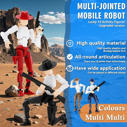 Titan 13 Action Figure, Cowboy Already Assembled T13 Dummy Action Figures for Boys, 2-Pack Cowboy 5.4 inches T Lucky 13 Action Figure, Figura de acción t13, Brown & Blue