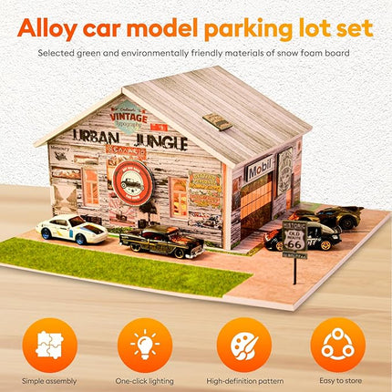 1/64 Diorama,Display Case for Hot Wheels Garage with LED,Storage Case Compatible with Hot Wheels&Matchbox Cars,1/64 Scale Diecast Car Display, Warehouse Scene (NO Cars)