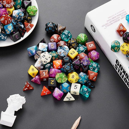 Coyeekn DND Dice Set, 20 x 7 (140 Pieces) Polyhedron Dice 20 Colors Dice for Dungeons and Dragons DND RPG MTG Table Games D4 D8 D10 D12 D20 with 1 Large Flannel Bag