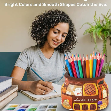 PieceRelax 3D Puzzle Jar 64 Plastic Pieces for Adults - Live Cozy - Wooden Lid Container for Kitchen Dining Study Living Room No Glue Requied Small [BC1021]