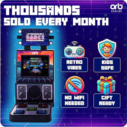 Orb - Mini Finger Dance Arcade Machine, 19 in-Built Songs, 4 Difficulty Levels, 8-Bit Retro Arcade Games, 2.5” Full Colour Screen, 5-Way Joystick Touch Pads, Volume Control