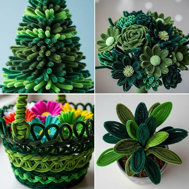 Caydo 300 Pieces Green Pipe Cleaners, Thick Fluffy Chenille Stems, Pipe Cleaner Crafts for Arts & Crafts, Perfect for Making Animals, Flowers, and St. Patrick's Day Decorations