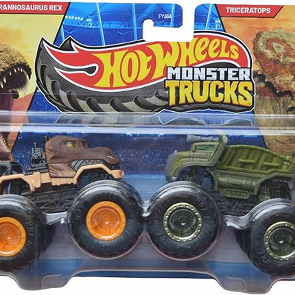 Hot Wheels Monster Trucks Tyrannosaurus Rex vs Triceratops, Demolition Doubles 1:64 Scale die cast
