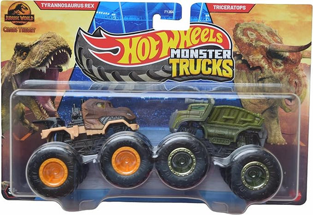 Hot Wheels Monster Trucks Tyrannosaurus Rex vs Triceratops, Demolition Doubles 1:64 Scale die cast