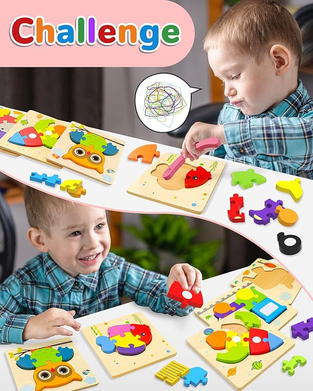 Yetonamr Wooden Toddler Puzzles Gifts Toys for Boys Girls, 12 Vehicle Shape Montessori Toy Educational Blocks Kids Toys Gift Baby Learning Toy