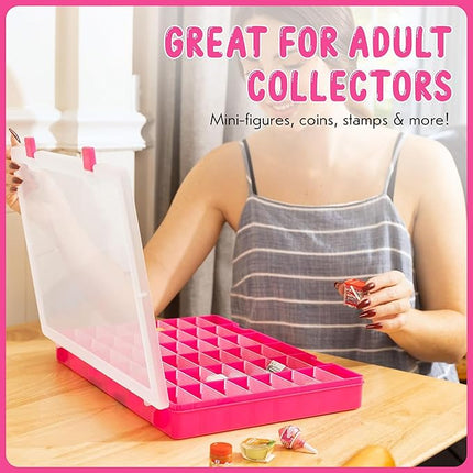 Plastic Toy-Storage Case for Mini Brands, Hot Wheels, Shopkins, L.O.L. Surprise! Dolls, and Small Plastic Toys, Collectibles Storage Organizer, Pink
