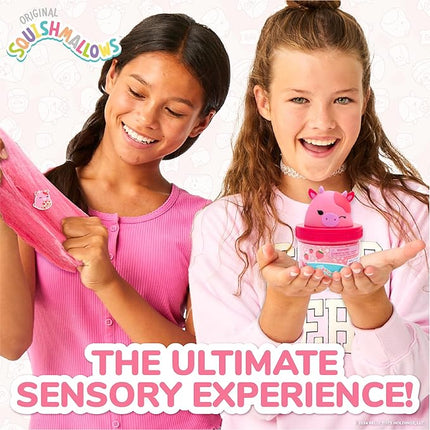 Original Squishmallows Calynda The Cow Premium Cloud Slime, Strawberry Scent, 8 oz. Jar Storage Container with Figurine Topper, Rubber Charm, Goodie Bags Stuffers, Kids Party Favors, Sensory Toys