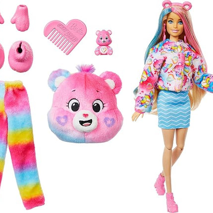 Barbie Cutie Reveal Care Bears Doll & Accessories, Series 2 Togetherness Bear with 10 Surprises Including Color Change & Mini Bear