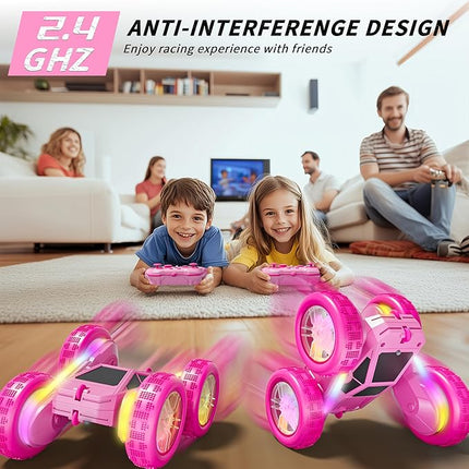 RC Stunt Car, Rmote Control Car for Gilrs, Double-Sided RC Crawler with 4 USB-C Batteries, 360° Rotating Drift Car, 2.4GHz Truck Toy for Kids 4-8+ Years